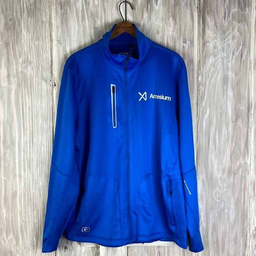 Ogio Endurance Jacket Sz L Blue Full Zip Soft Shell Arcesium Logo Pockets Golf
